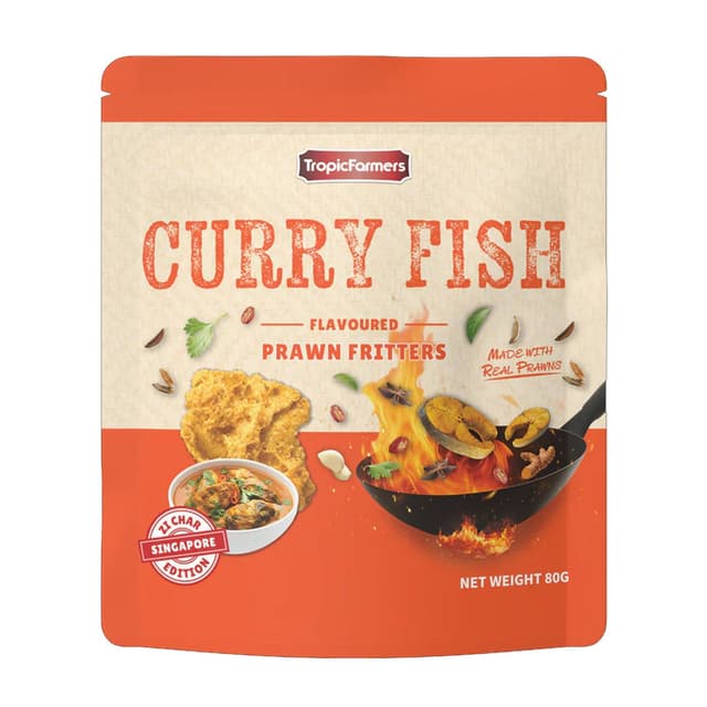 TropicFarmers Curry Fish & Prawn Fritters Seafood Crackers 80g