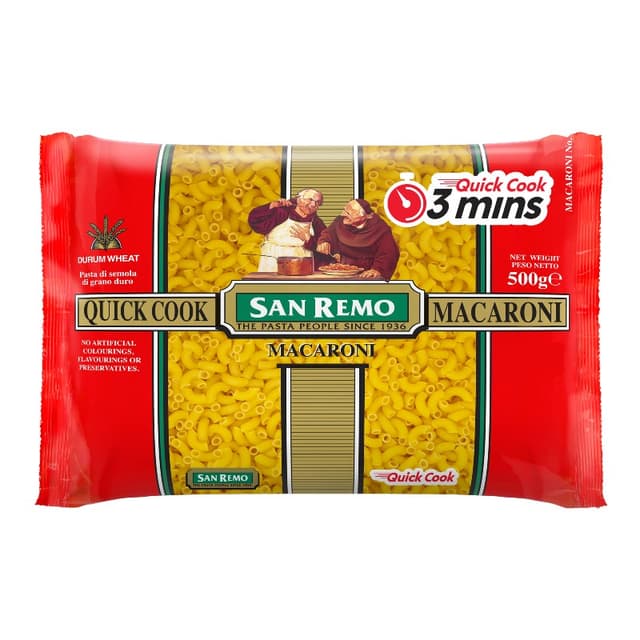 San Remo 3 Min Quick Cook Macaroni 500G