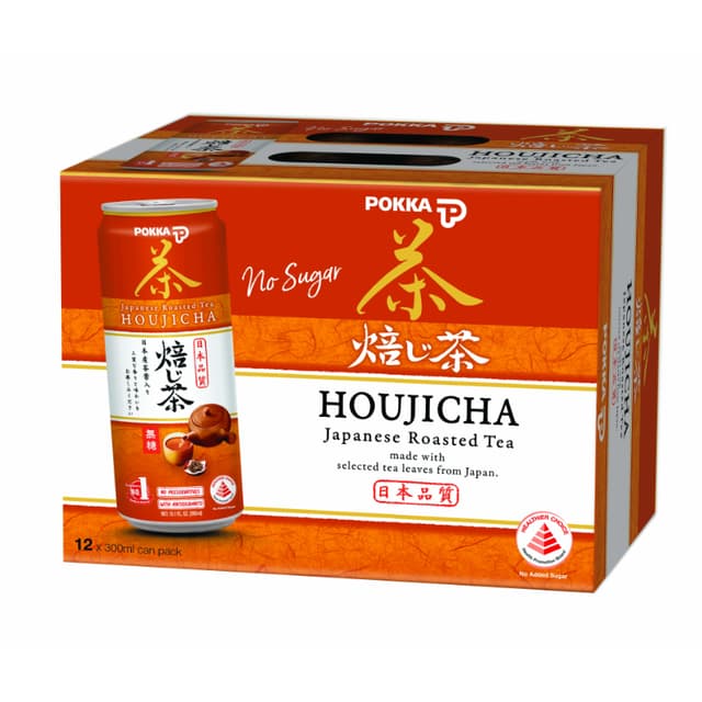 Pokka Houjicha Japanese Green Tea No Sugar Can 12 x 300ml