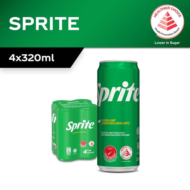 Sprite Lemon Drink Sleek Can, 4 x 320ml