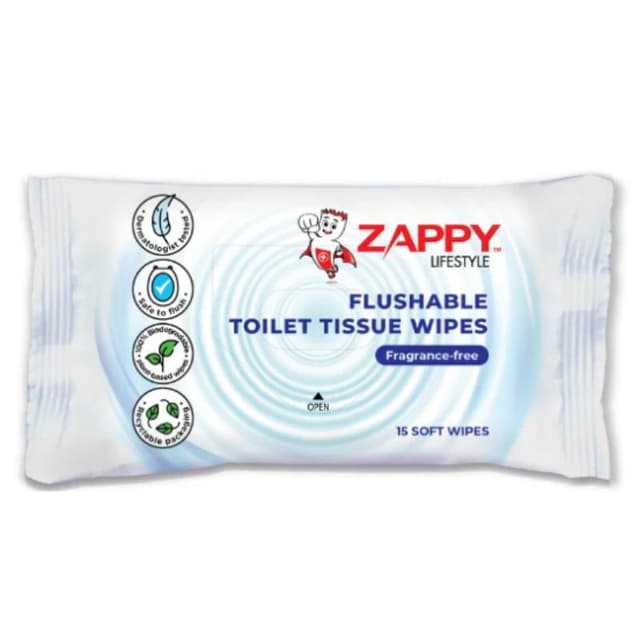 Zappy Flushable Toilet Wipes Frangrance Free 15s