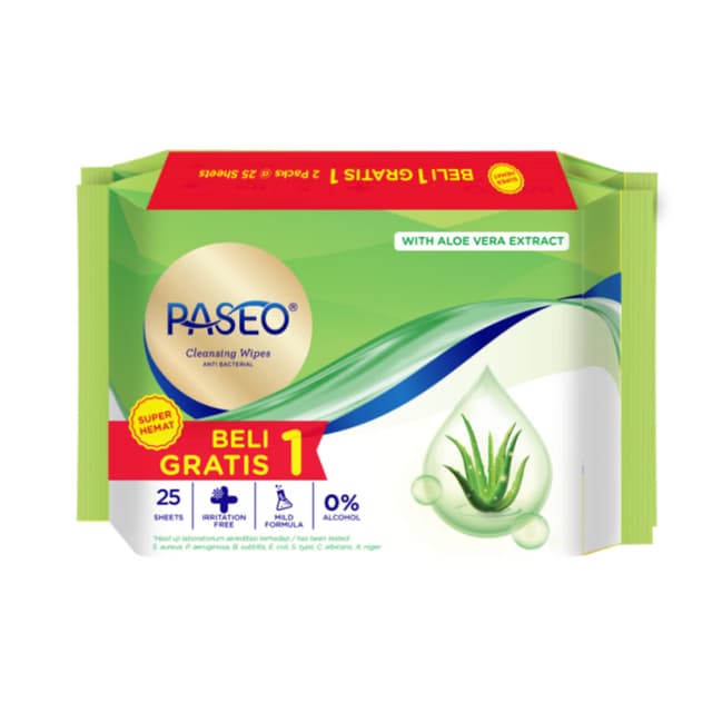 Paseo Anti Bacterial Aloe Vera Wipes 2 x 25s