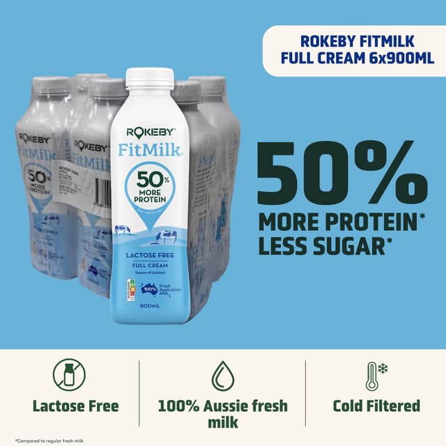 Rokeby FitMilk Lactose Free Full Cream Milk 6 x 900ml
