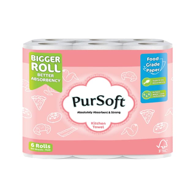Pursoft Food-Safe Kitchen Towel (6 Rolls)