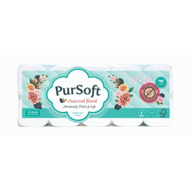 Pursoft Charcoal Floral B/Roll 3ply 10x200s