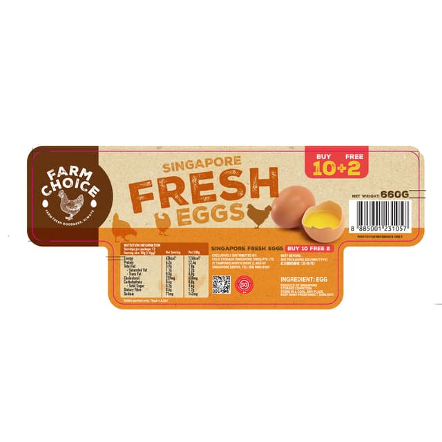 Farm Choice Singapore Fresh Eggs 10+2s 660g